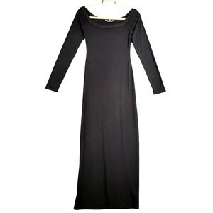 REFORMATION Black Long Sleeve Boat Neck Strech Maxi Dress Minimalist SIZE SMALL
